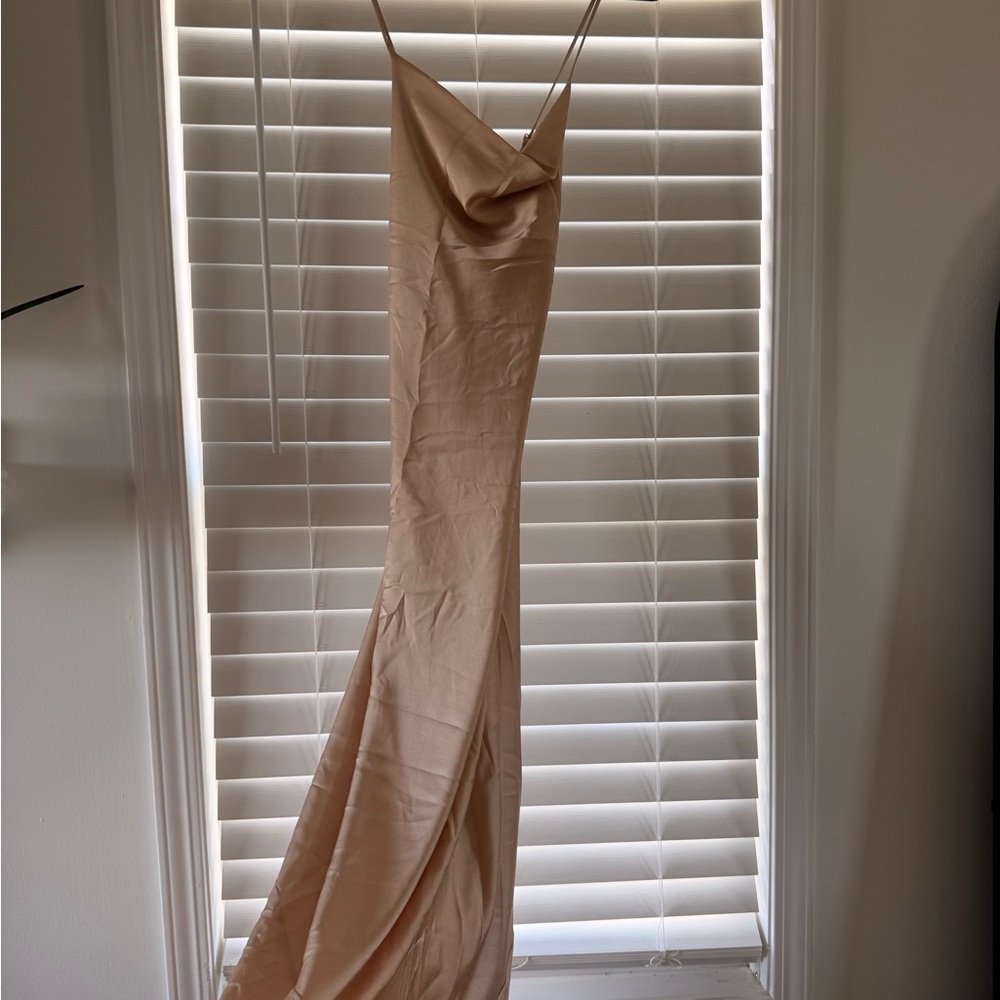 Show Me Your MuMu Satin Slip Maxi Dress in Nude Blush